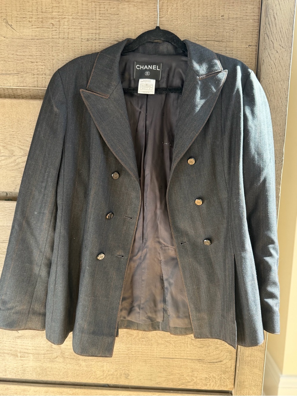 Vintage CHANEL Double-Breasted Denim Blazer - super chic on - like new